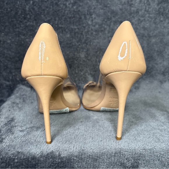 Schutz Cendi Pumps Size 6.5B Stilleto Pointed Toe Clear Vinyl and Patent Leather - Picture 6 of 13